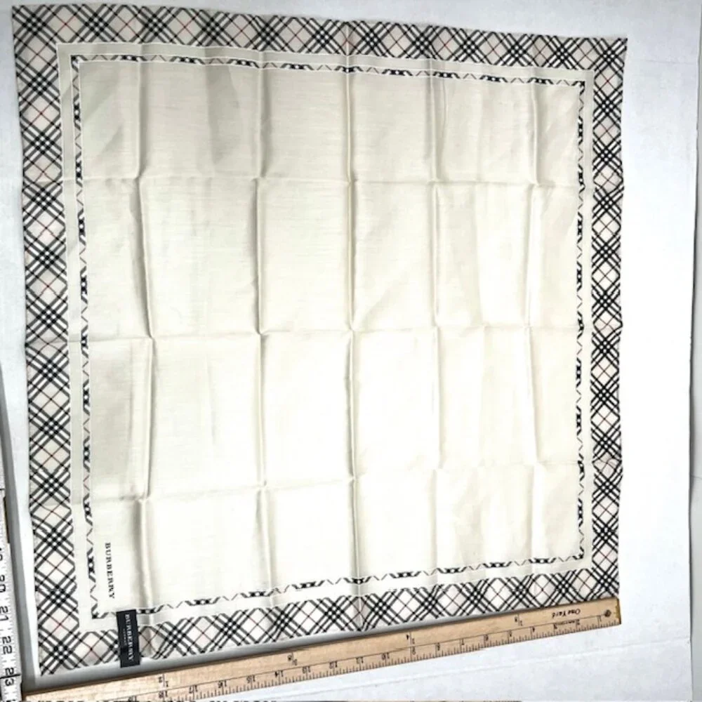 New Tag Men/Women Burberrys  Miniscarf/handker 23"Cotton/Silk Beige Gray Nova(10 - Picture 6 of 9